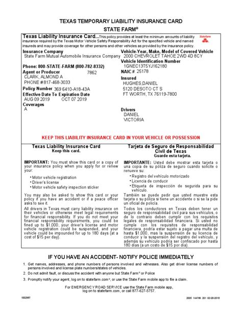 state farm insurance id card|Texas Temporary Liability Insurance Card State Farm Texas .